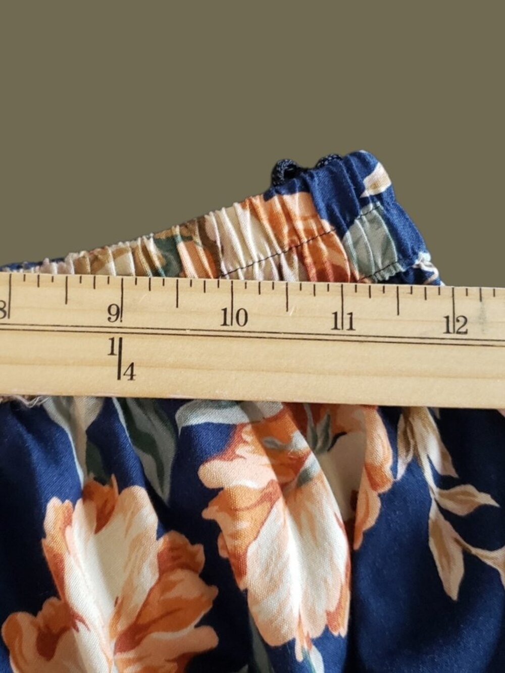 Vintage Floral Print Elastic Waist Midi Skirt In Navy & Orange One Size - Picture 5 of 10